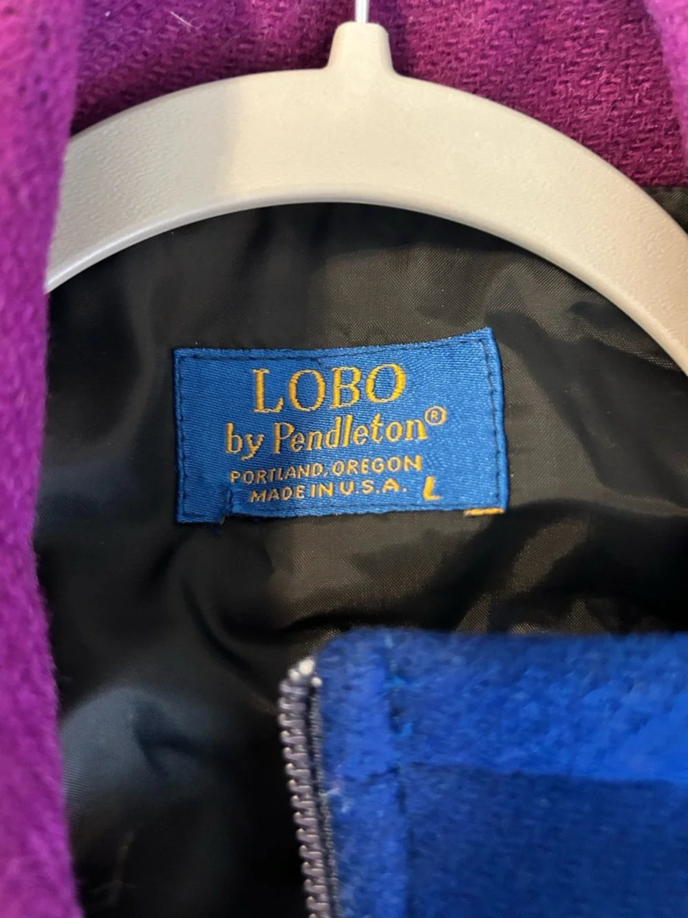 Vintage LOBO by Pendleton Blue Wool Bomber Jacket with Magenta Trim Size Large‎